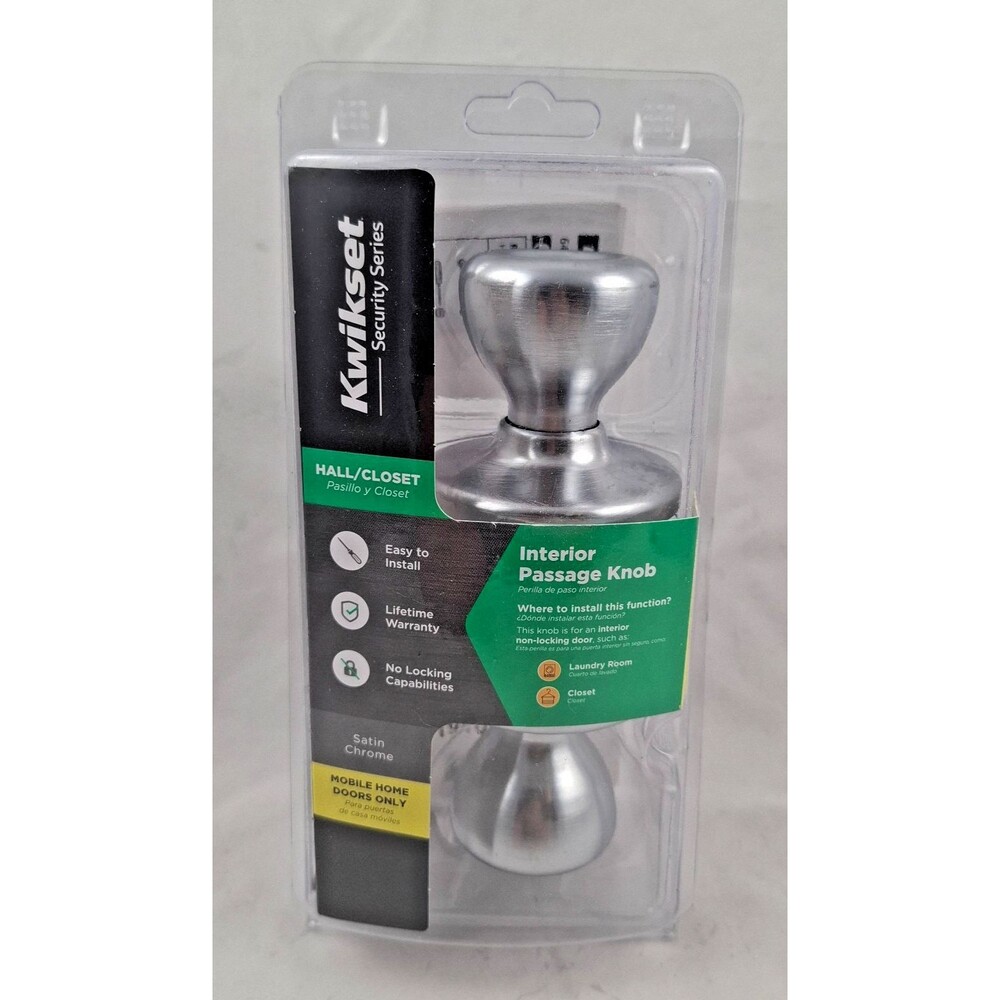 Kwikset Satin Chrome Mobile Home Interior Passage Door Knob-Hall/Closet-NEW!